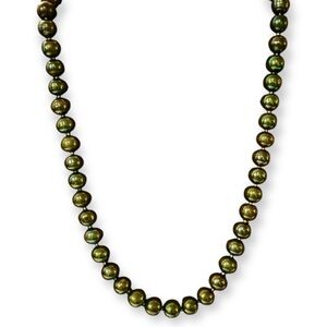 1990’s Freshwater Pearl Single Strand Necklace, Iridescent Green , Artisan Made